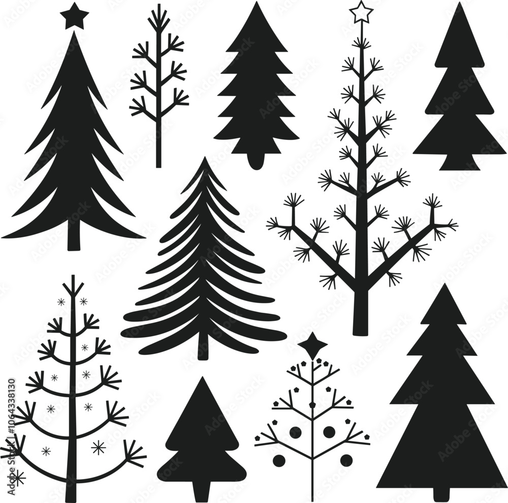 Fototapeta premium Set of Christmas Tree Silhouette Vector for Christmas - Perfect for Holiday and Winter Designs