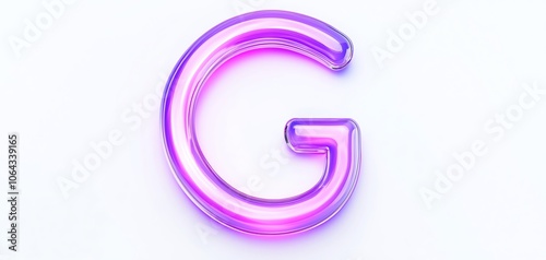 Stylized letter G with a glossy, neon purple and pink gradient on a white background, perfect for modern design projects and digital art.