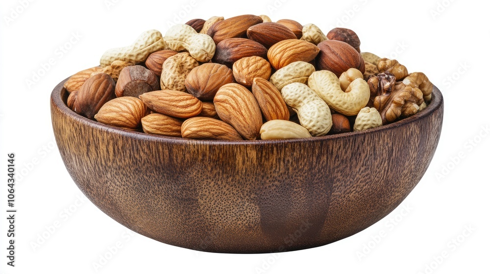Assorted Nuts in Wooden Bowl for Healthy Snacking Assorted Nuts in Wooden Bowl for Healthy Snacking