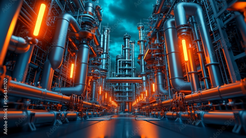 Obraz premium Close-up of Machinery in Towering Oil Rig Structure