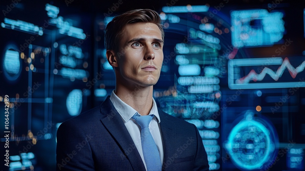 Entrepreneur Engaged with Technology Displays Entrepreneur Engaged with Technology Displays
