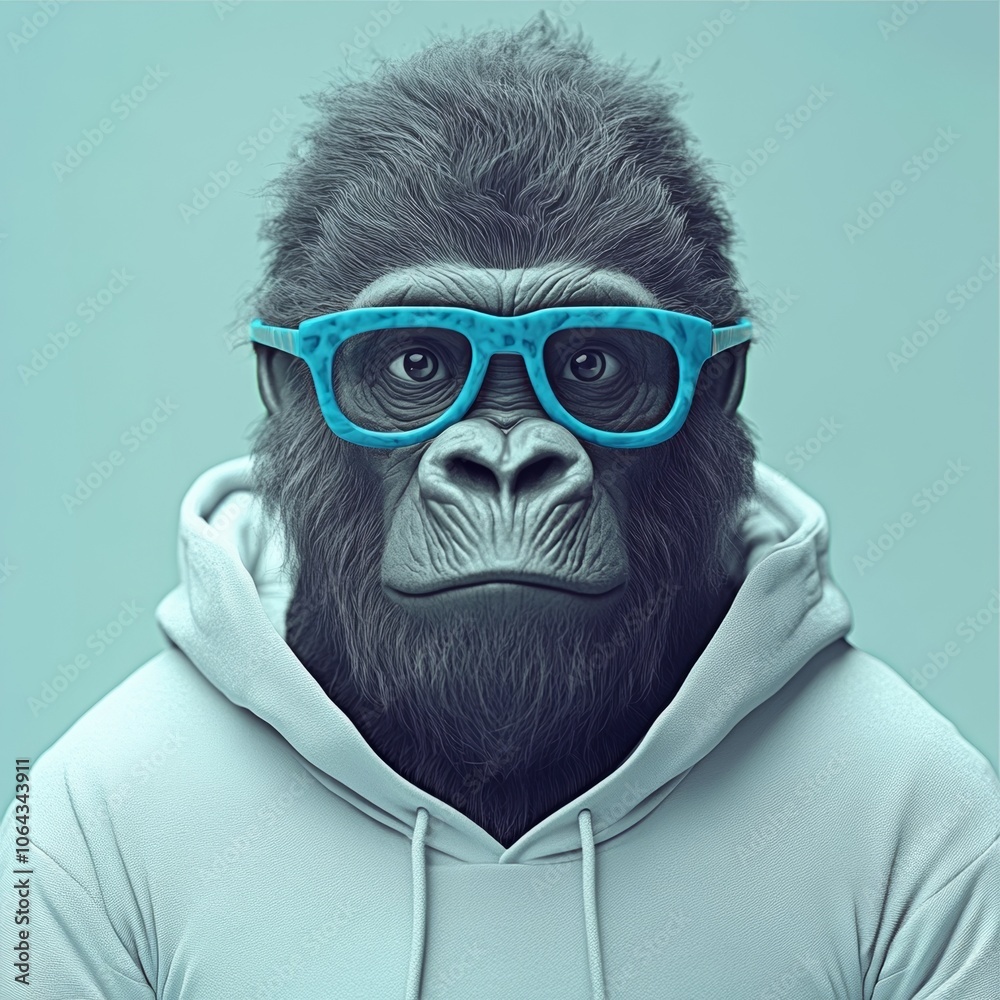 Gorilla wearing glasses and hoodie, isolated. Gorilla wearing glasses and hoodie, isolated.