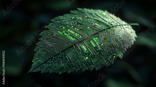 Leaf with circuit pattern, green technology theme photo