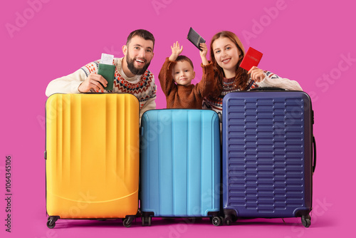 Happy family in winter clot...