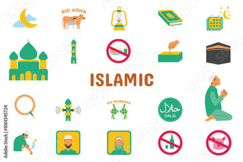 Islamic Flat Vector Illustration Icon Sticker Set Design Materials
