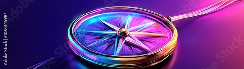 Futuristic compass with holographic arrows, symbolizing resource navigation, iridescent colors, digital art photo