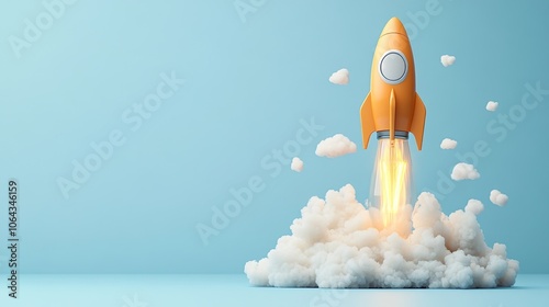 Rocket launch, white isolate background