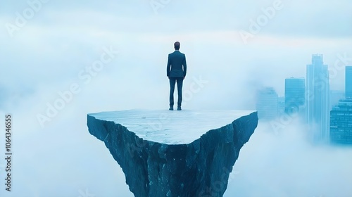 Businessman Standing Edge Cliff