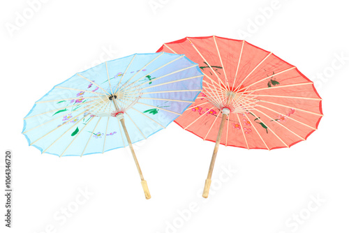 PNG, Two Japanese umbrellas, isolated on white background photo