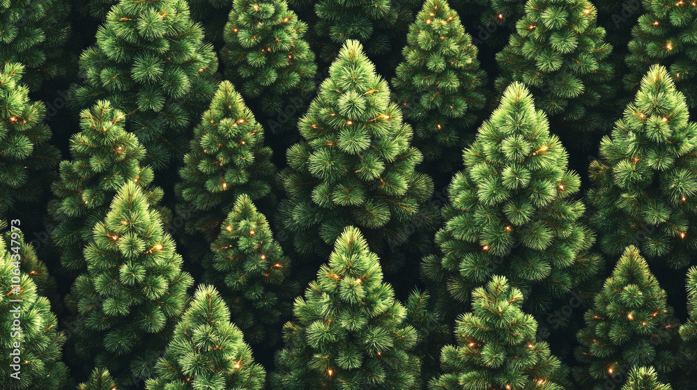 Lush evergreen trees cultivated in a field ready for holiday decoration and festivities Lush evergreen trees cultivated in a field ready for holiday decoration and festivities