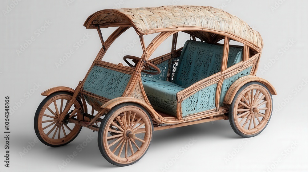 Fototapeta premium Vintage Rickshaw Car Handcrafted Wooden Carriage Traditional Asian Transport