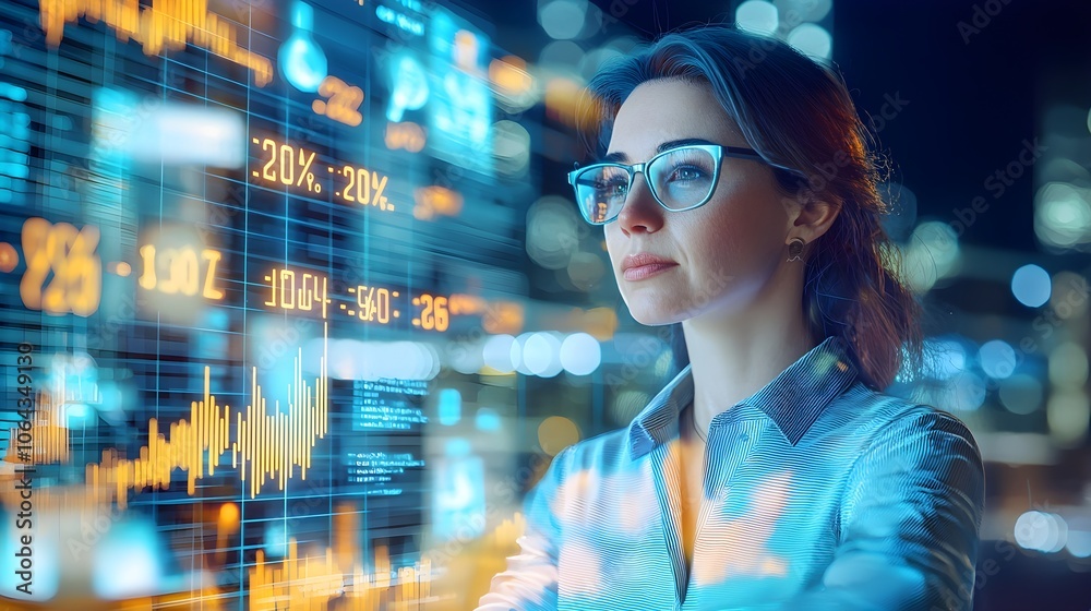 Businesswoman Analyzing Stock Market Data Businesswoman Analyzing Stock Market Data