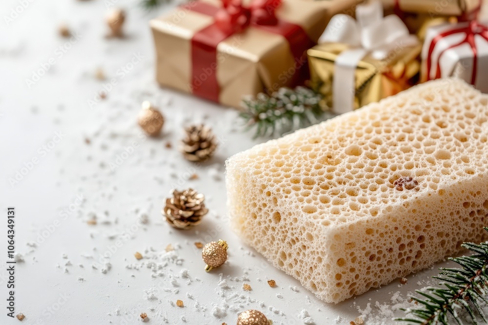 Fototapeta premium Christmas Sponge with Gifts and Decorations
