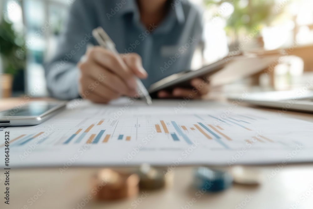 Close-up of rising interest rates chart, investment planner discussing growth potential Close-up of rising interest rates chart, investment planner discussing growth potential