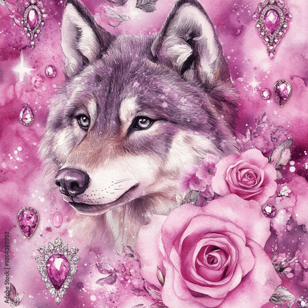 Obraz premium wolfdog pink pattern