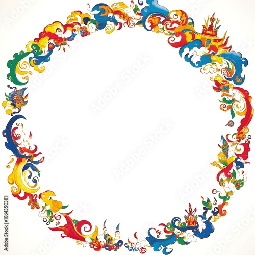 Colorful Swirls and Abstract Shapes Circle Frame