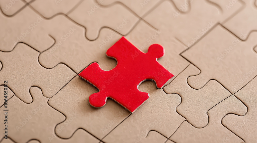 red puzzle piece stands out on beige puzzle background, symbolizing feeling of being out of place or needing to find connection red puzzle piece stands out on beige puzzle background, symbolizing feeling of being out of place or needing to find connection