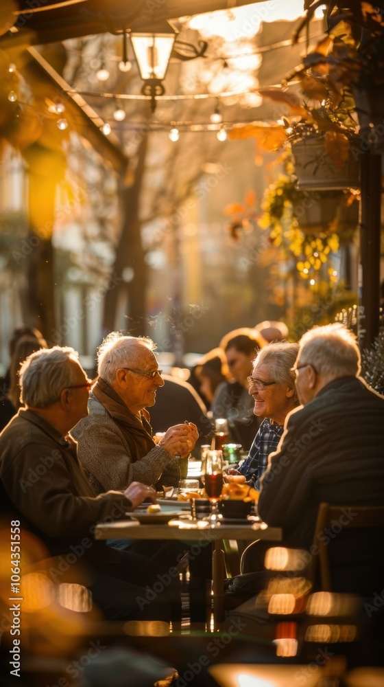 A group of friends enjoy a meal together at an outdoor cafe. AI. A group of friends enjoy a meal together at an outdoor cafe. AI.