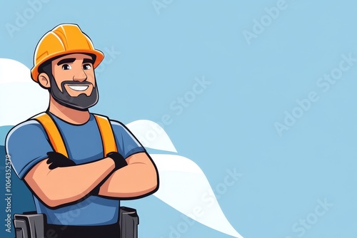 Smiling Driver with Hard Hat and Blue Background photo