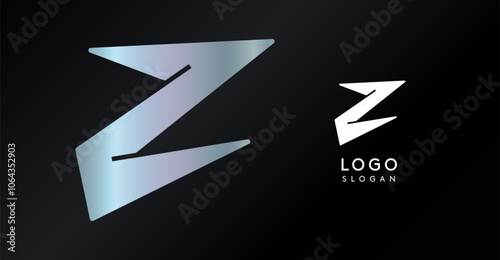 Geometric triangular Z letter, abstract dynamic logo, modern holographic gradient monogram for gaming, technology, urban art, innovation, streetwear brand, sci-fi cybersport. Vector illustration