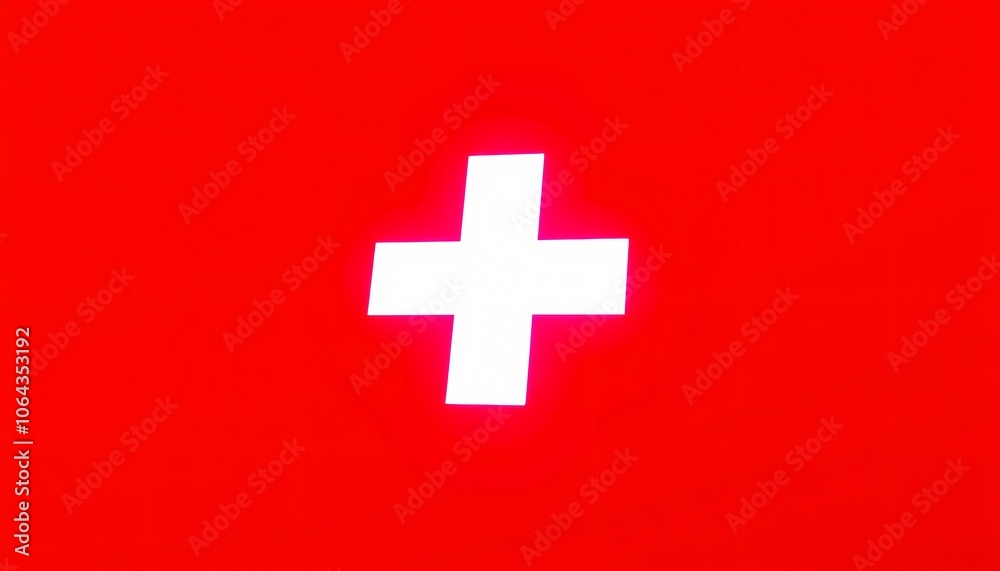 Illuminated red cross medical symbol on a red background, symbolizing medical assistance and emergency care Illuminated red cross medical symbol on a red background, symbolizing medical assistance and emergency care