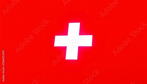 Illuminated red cross medical symbol on a red background, symbolizing medical assistance and emergency care