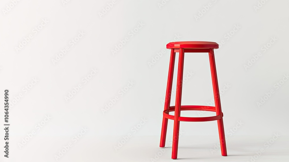 Vibrant Red Stool on Minimalistic Background Vibrant Red Stool on Minimalistic Background