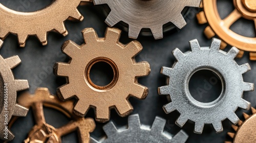 Intricate Shiny Metallic Gears with Detailed Design
