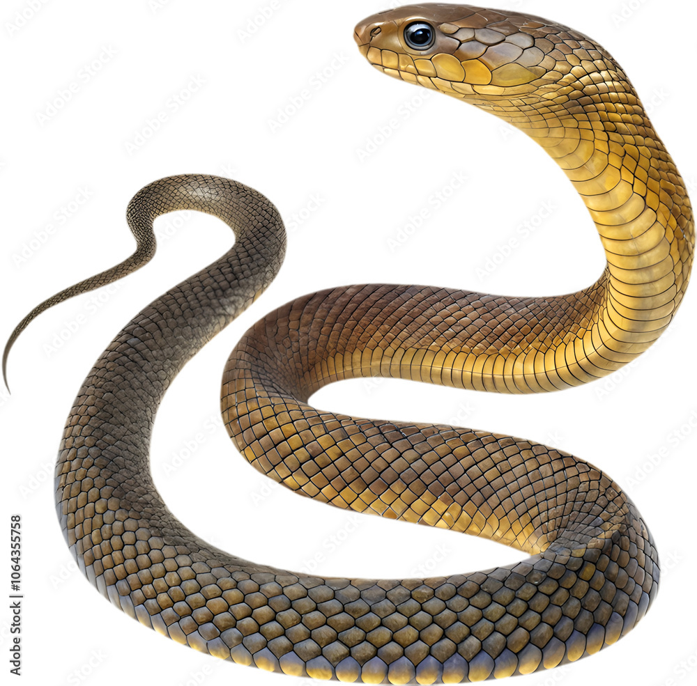 Fototapeta premium Realistic Inland Taipan clipart showing slender body, dark scales, and intense eyes. 