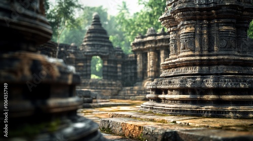 Ancient Stone Temple Architecture in India Close up View