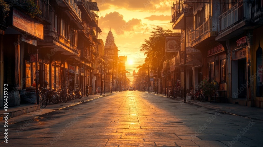 Golden Hour in a Historic Asian City Street Golden Hour in a Historic Asian City Street
