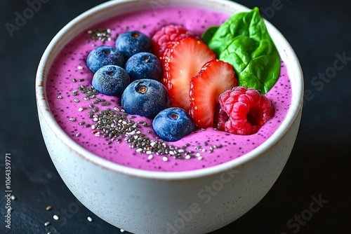 Smoothie with berries, spinach, and chia seeds, symbolizing a nutrient-packed, fat-burning breakfast
