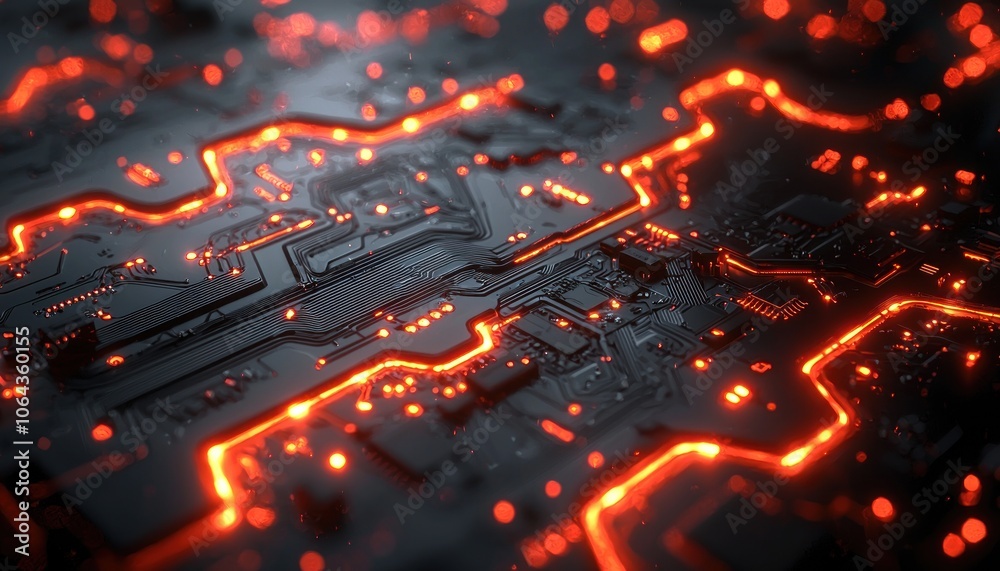 Close-up of a Circuit Board with Glowing Red Lines Close-up of a Circuit Board with Glowing Red Lines
