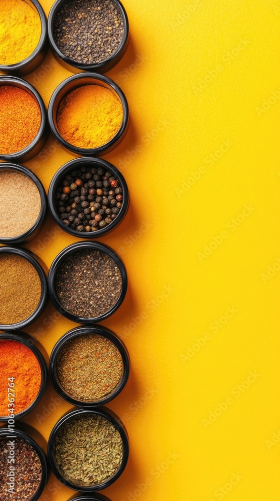 Assorted Spices in Glass Jars with Fresh Herbs on Light Background Assorted Spices in Glass Jars with Fresh Herbs on Light Background