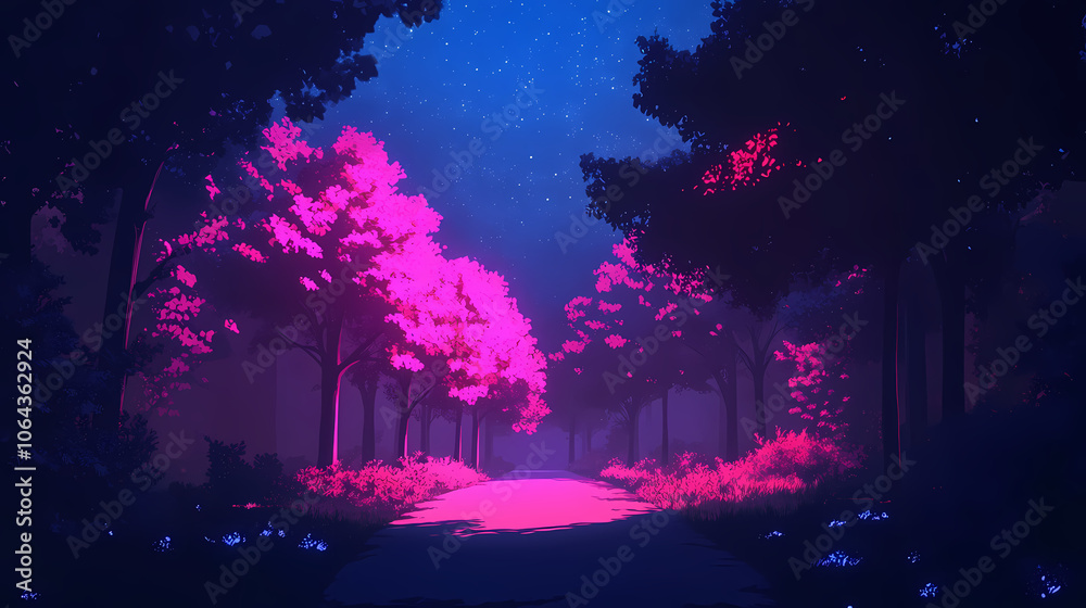 Low angle view of mystical glow in dark forest. Mystical. Illustration Low angle view of mystical glow in dark forest. Mystical. Illustration
