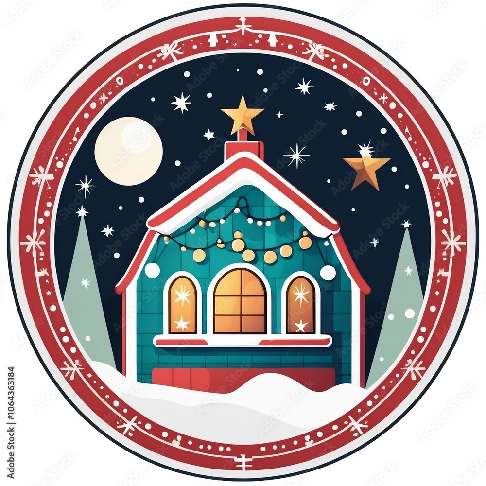 Obraz premium Christmas logo with a house, snow or winter icon (png)
