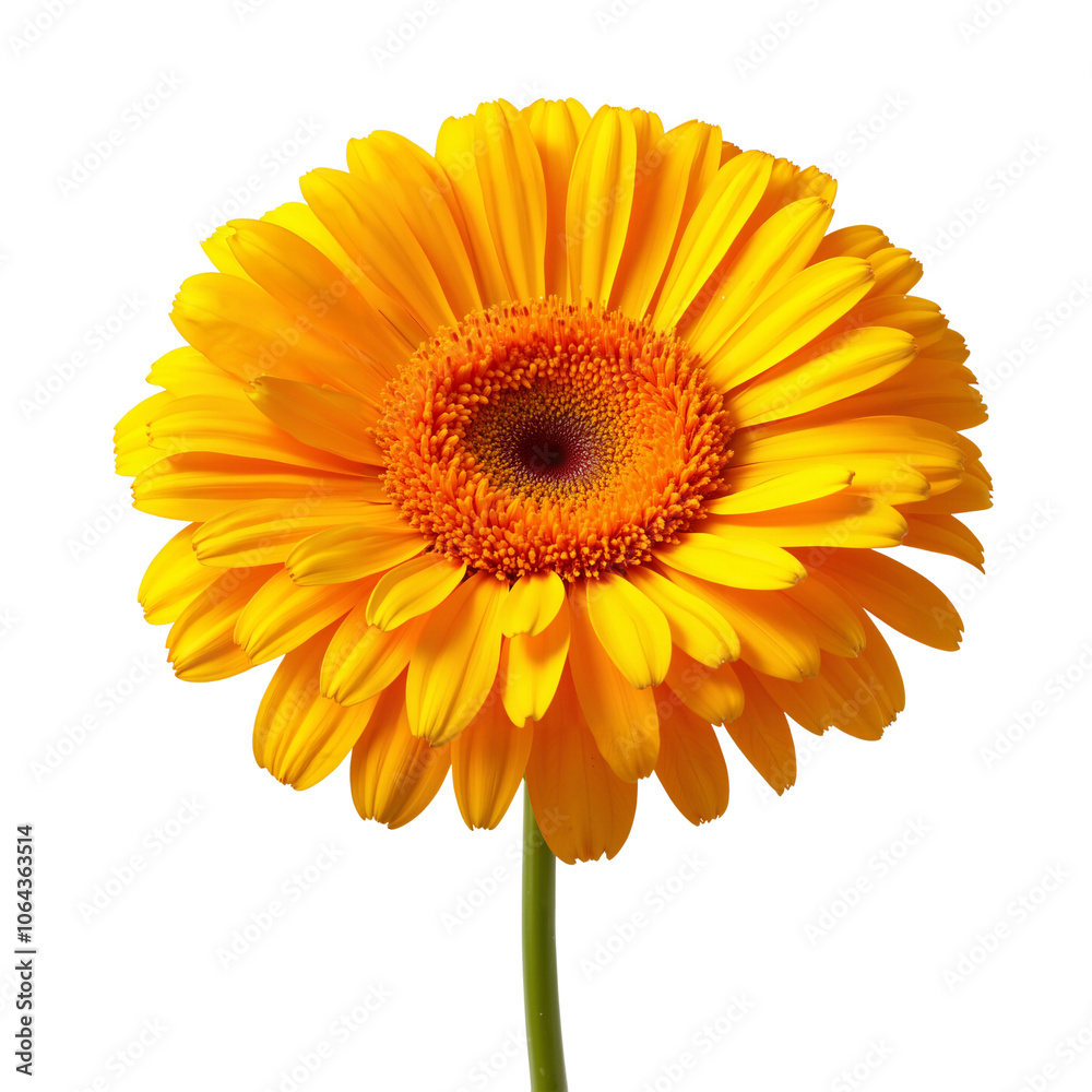 Bright yellow gerbera daisy flower with green stem Bright yellow gerbera daisy flower with green stem