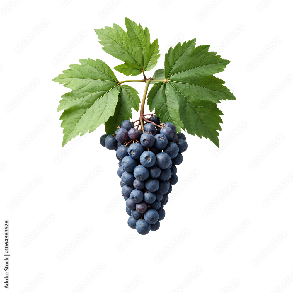 Obraz premium Bunch of ripe purple grapes with green leaves