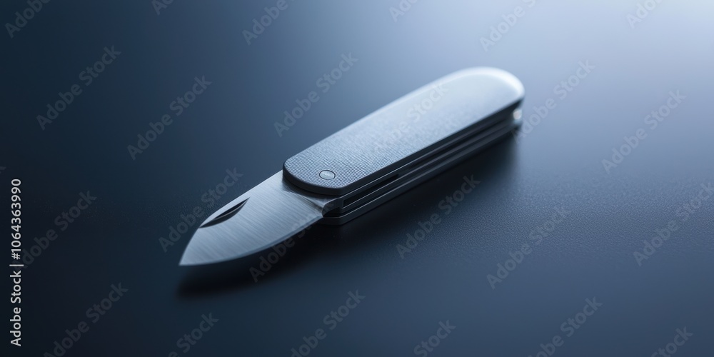 Close-up of a sleek, modern folding knife on a dark surface, showcasing its shiny blade and handle design. Close-up of a sleek, modern folding knife on a dark surface, showcasing its shiny blade and handle design.