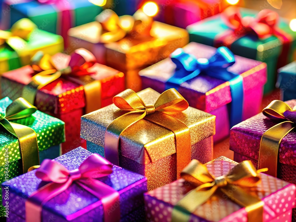 Ribbons & tilt-shift: A captivating view of elegant gifts. Expert gift wrapping. Ribbons & tilt-shift: A captivating view of elegant gifts. Expert gift wrapping.