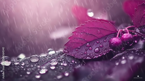 Macro of a wild blackberry with morning dew, rich purpleblack color, rugged natural detail