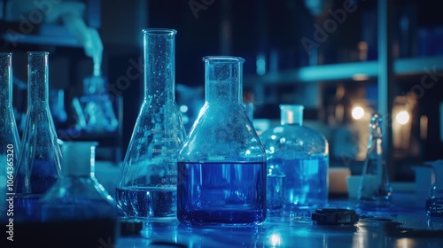 Laboratory Glassware with Blue Liquid Display