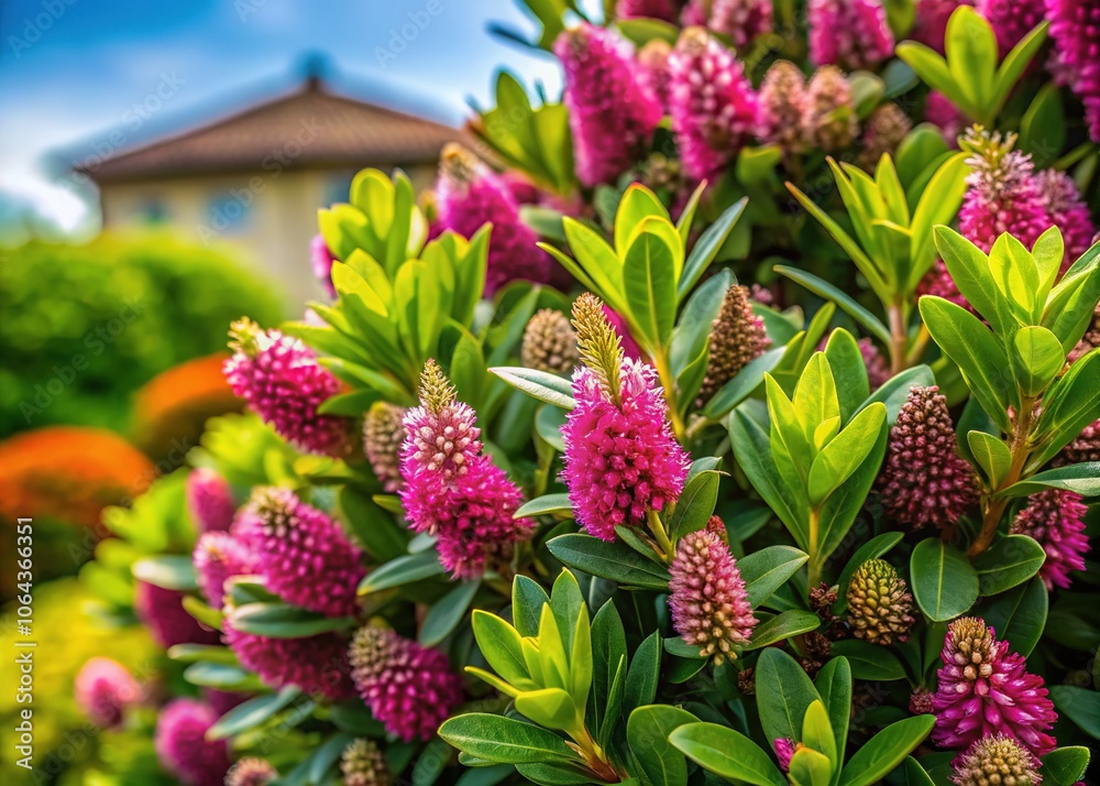 Spring Irish Garden Hebe Shrub Pink Green Leaves Spring Irish Garden Hebe Shrub Pink Green Leaves