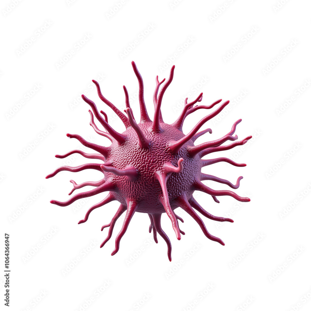 Scientific depiction of a stylized virus with elongated spikes