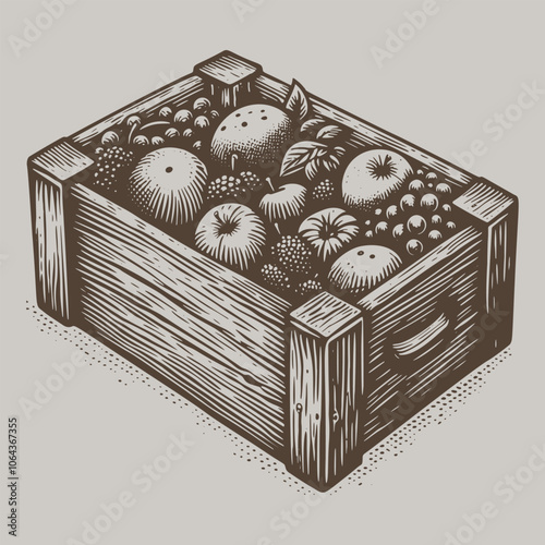 A wooden fruit storage box hand drawn style.