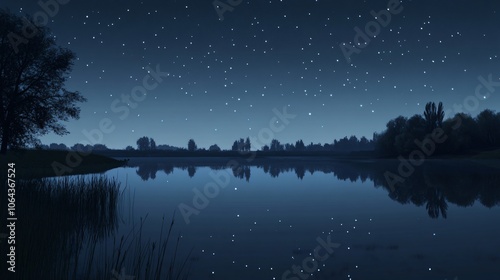 Tranquil Night Sky Over Still Lake