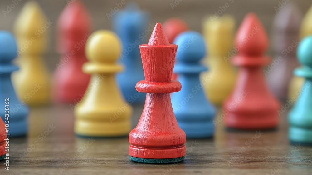 Red Chess Piece Standing Out Red Chess Piece Standing Out