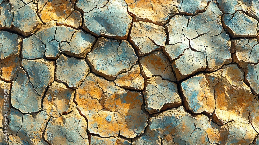 Cracked and Dried Earth in Tones of Blue and Yellow Cracked and Dried Earth in Tones of Blue and Yellow