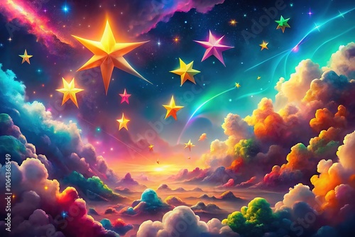 Surreal Stars Clouds Flying Fantasy Art Colorful Futurism photo