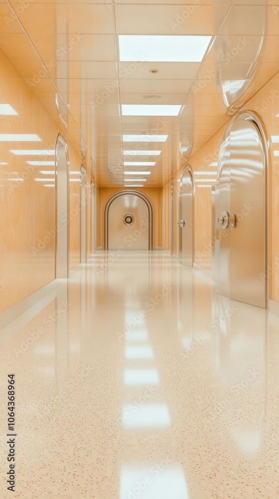 Obraz premium Modern Corridor with Vault Door and Intricate Locking Mechanism
